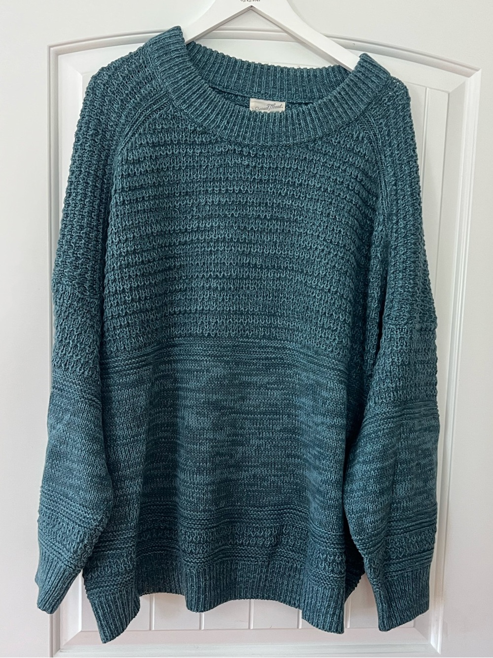 Plus size 4x- teal green knitted crewneck pullover sweater